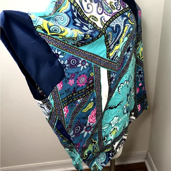 Natori Colorful Knit  Kimono Sleeve Blouse Top Floral Paisley Size L Satin Trim - Picture 6 of 15
